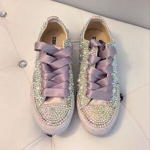 NWOB Converse Custom Pearl and Rhinestone Embellished Sneakers